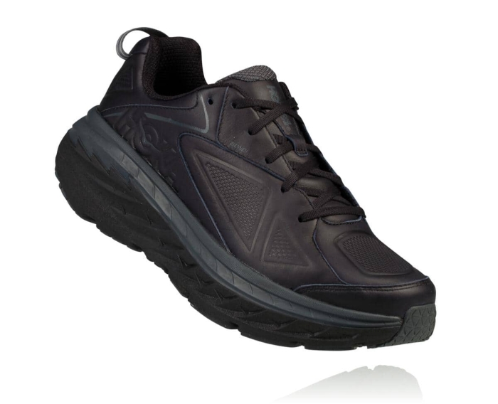 Hoka Gåsko Tilbud - HOKA ONE ONE Bondi Leather Herre Svart [NO-37WGSJ]